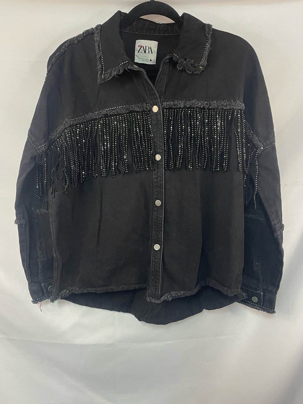 Zara black fringe and blingy tassels denim jackets! So cute and fun! Size XS